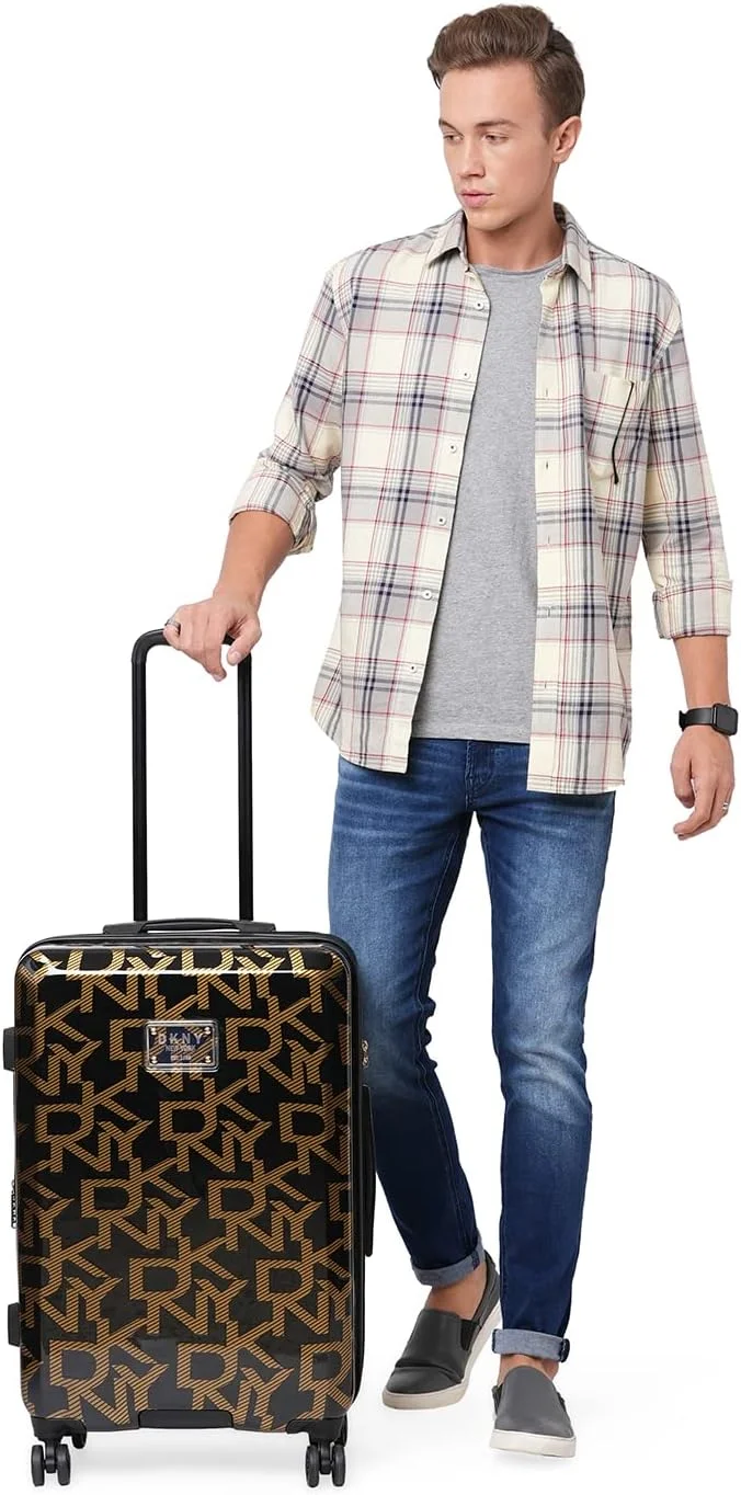 چمدان چرخدار سخت DKNY Deco Signature با روکش ABS/PC (مشکی/طلایی، سایز 24 اینچ)