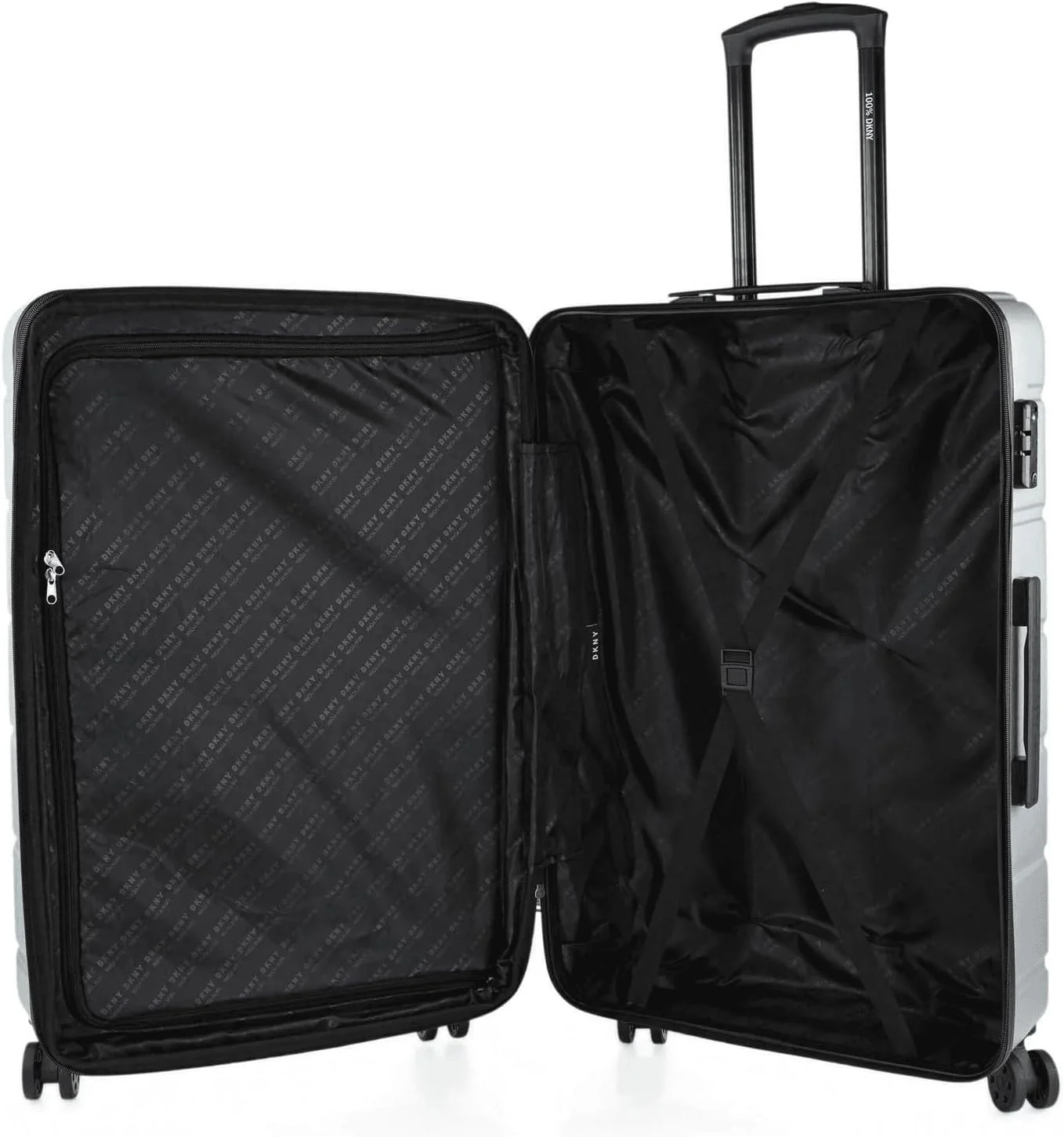 چمدان چرخ‌دار سخت DKNY مدل Side Tracked مناسب برای آقایان و بانوان | ABS فوق‌العاده سبک با چرخ‌های اسپینر 4 چرخ دوبل 78.7 طول X 30.5 عرض X 51.4 ارتفاع نقره‌ای