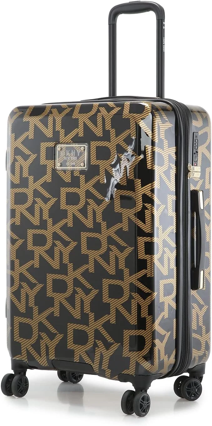 چمدان چرخدار سخت DKNY Deco Signature با روکش ABS/PC (مشکی/طلایی، سایز 24 اینچ)