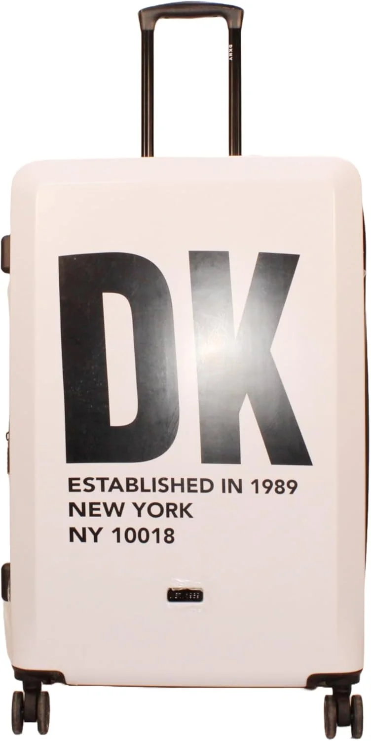 چمدان چرخدار سخت DKNY با روکش آینه‌ای، ABS فوق سبک، 4 چرخ دوبل با قفل TSA (سفید، سایز 28 اینچ)