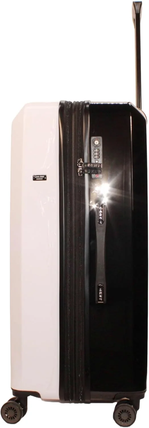 چمدان چرخدار سخت DKNY با روکش آینه‌ای، ABS فوق سبک، 4 چرخ دوبل با قفل TSA (سفید، سایز 28 اینچ)