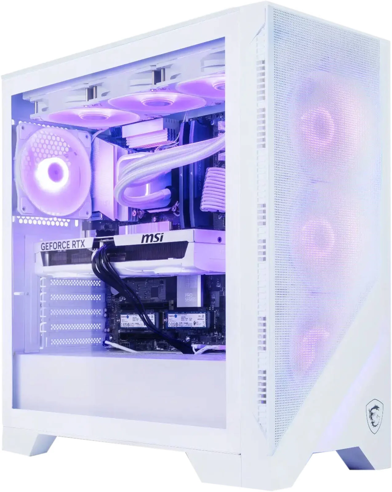 کامپیوتر گیمینگ WhiteTitan - پردازنده Intel Core Ultra 7 265K با 20 هسته و 20 رشته، کارت گرافیک NVIDIA RTX 5070 Ti با 12 گیگابایت حافظه، 32 گیگابایت رم DDR5 با فرکانس 6000MHz CL32، حافظه SSD 1 ترابایتی Gen 4، منبع تغذیه 850W Gold، خنک کننده مایع 360mm، Wi-FI + BT