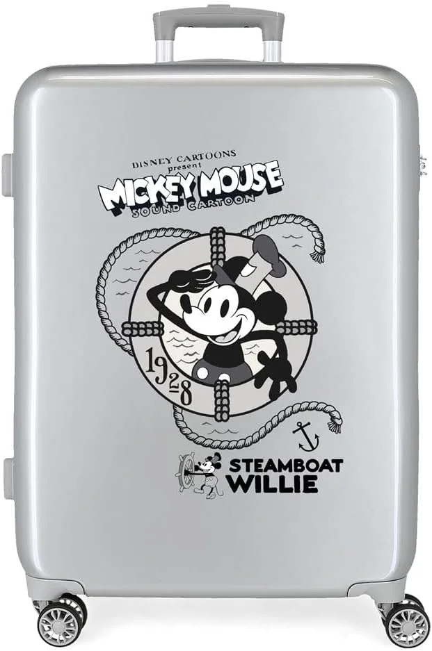 چمدان دیزنی 100 میکی استیمبوت خاکستری متوسط 48x70x26 سانتی متر ABS سخت قفل TSA داخلی 81 لیتر 2 کیلوگرم 4 چرخ دوبل، خاکستری، یک سایز، چمدان متوسط