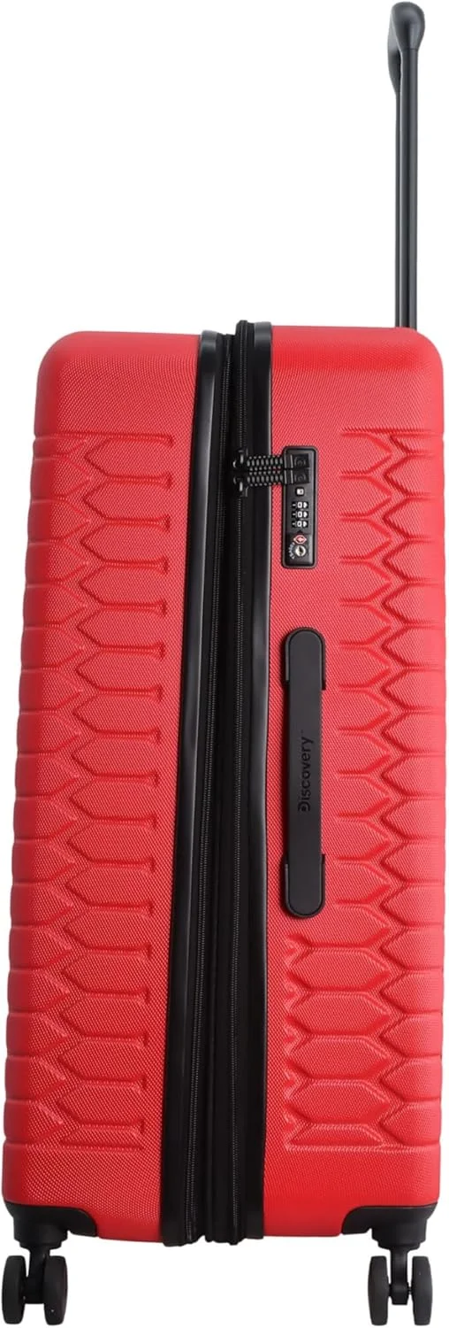 چمدان بزرگ سایز دیسکاوری مدل Reptile با بدنه سخت ABS، چمدان بادوام، سبک و قابل افزایش حجم، دارای 4 چرخ دوبل و قفل ترکیبی (سایز 28 اینچ)، قرمز