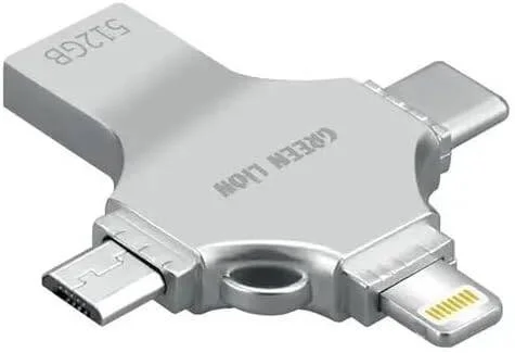 فلش مموری یونیورسال 4 در 1 گرین لاین 512 گیگابایت، دارای کانکتورهای USB-A، USB-C، میکرو USB و لایتنینگ، جمع و جور و قابل حمل، انتقال داده با سرعت بالا - نقره ای فلش مموری یونیورسال 4 در 1 گرین لاین 512 گیگابایت، دارای کانکتورهای USB-A، USB-C، میکرو USB و لایتنینگ، جمع و جور و قابل حمل، انتقال داده با سرعت بالا - نقره ای