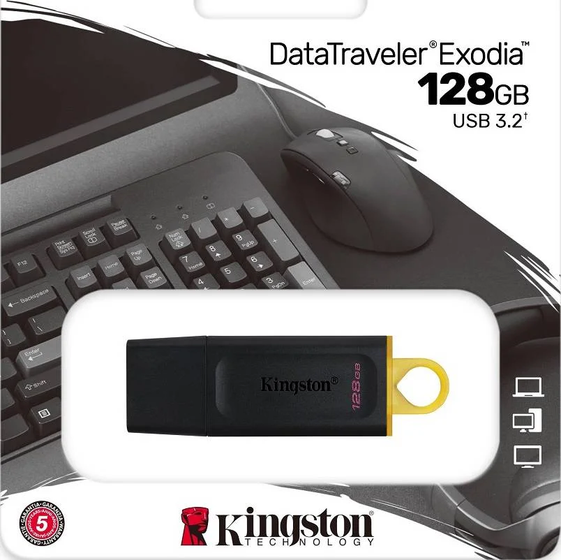 فلش مموری 128 گیگابایتی کینگستون DataTraveler Exodia، سرعت USB 3.2 Gen 1، انتقال سریع و ذخیره سازی راحت، مشکی | DTX/128GB