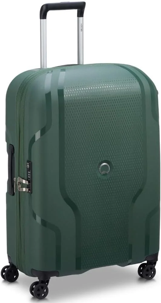 چمدان چرخ‌دار بزرگ دلسی پاریس مدل Clavel با ابعاد ۷۰ سانتی‌متر، رنگ سبز تیره و قابلیت افزایش حجم