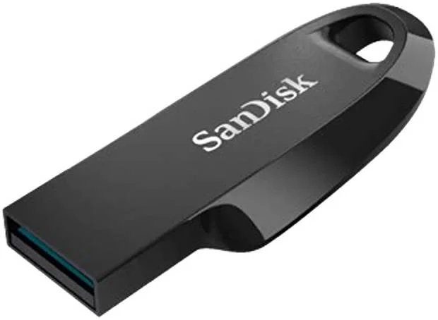 فلش مموری 128 گیگابایتی SanDisk Ultra Curve، رابط USB 3.2 Gen 1، سرعت انتقال تا 100 مگابایت بر ثانیه، طراحی فلزی منحنی، مشکی | SDCZ550-128G-G46