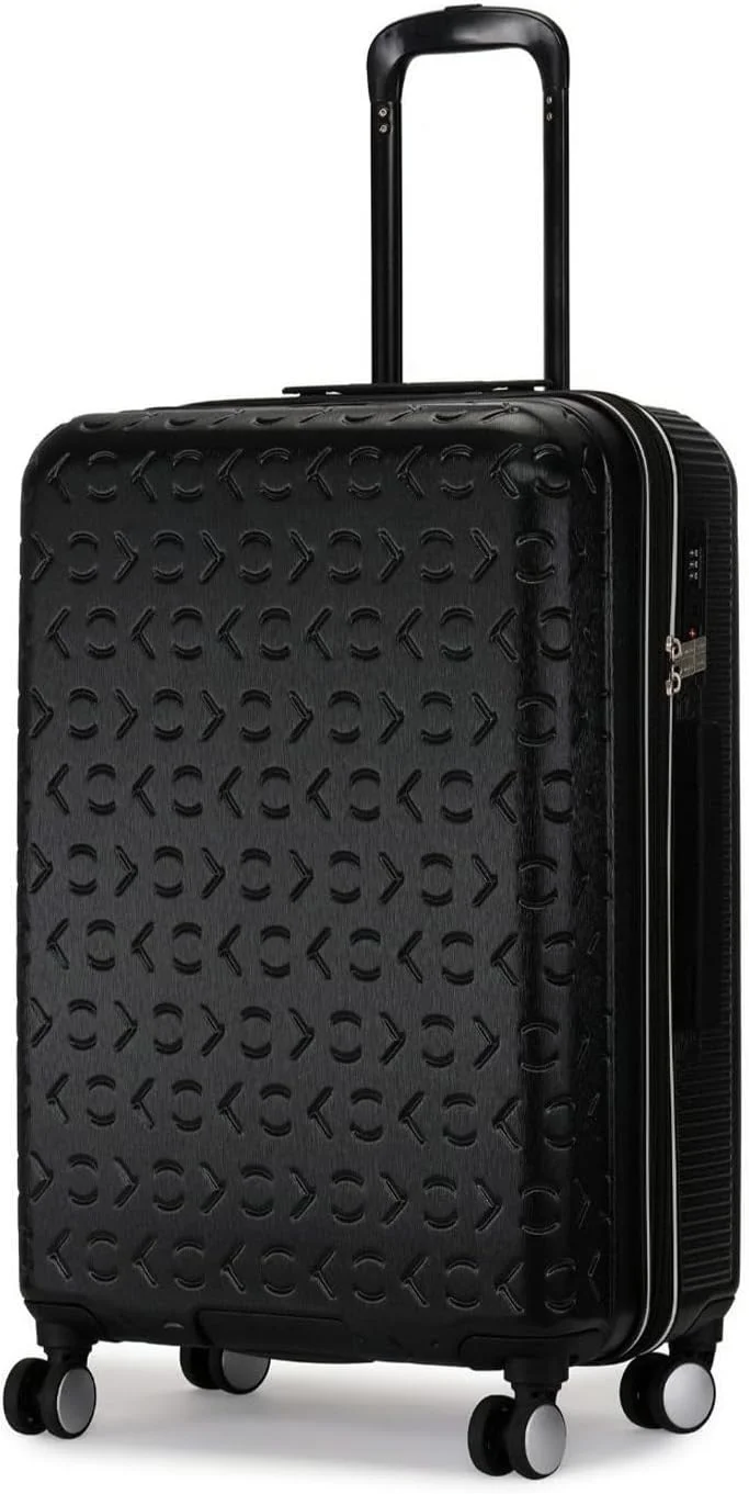 چمدان چرخدار سخت پوسته کنترل پرواز، ABS فوق سبک، 4 چرخ دوبل (مشکی، 20 اینچ)