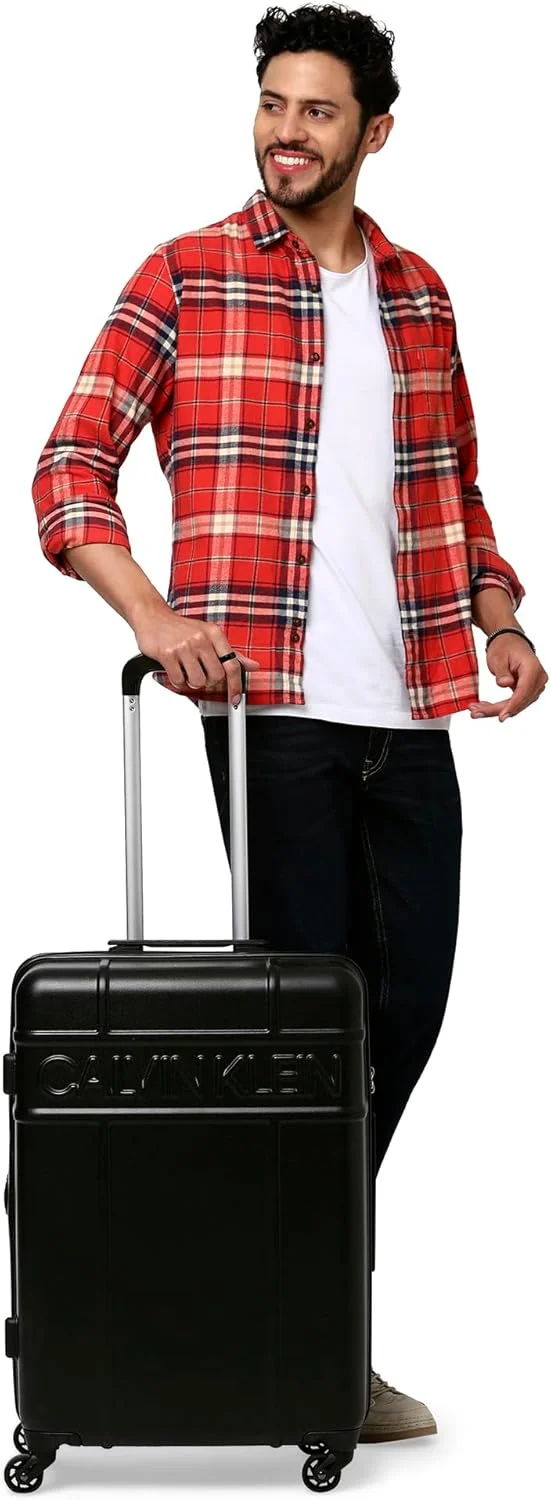 چمدان چرخ‌دار سخت CONTROL، ABS فوق‌العاده سبک، 4 چرخ دوبل (مشکی، سایز 24 اینچ)
