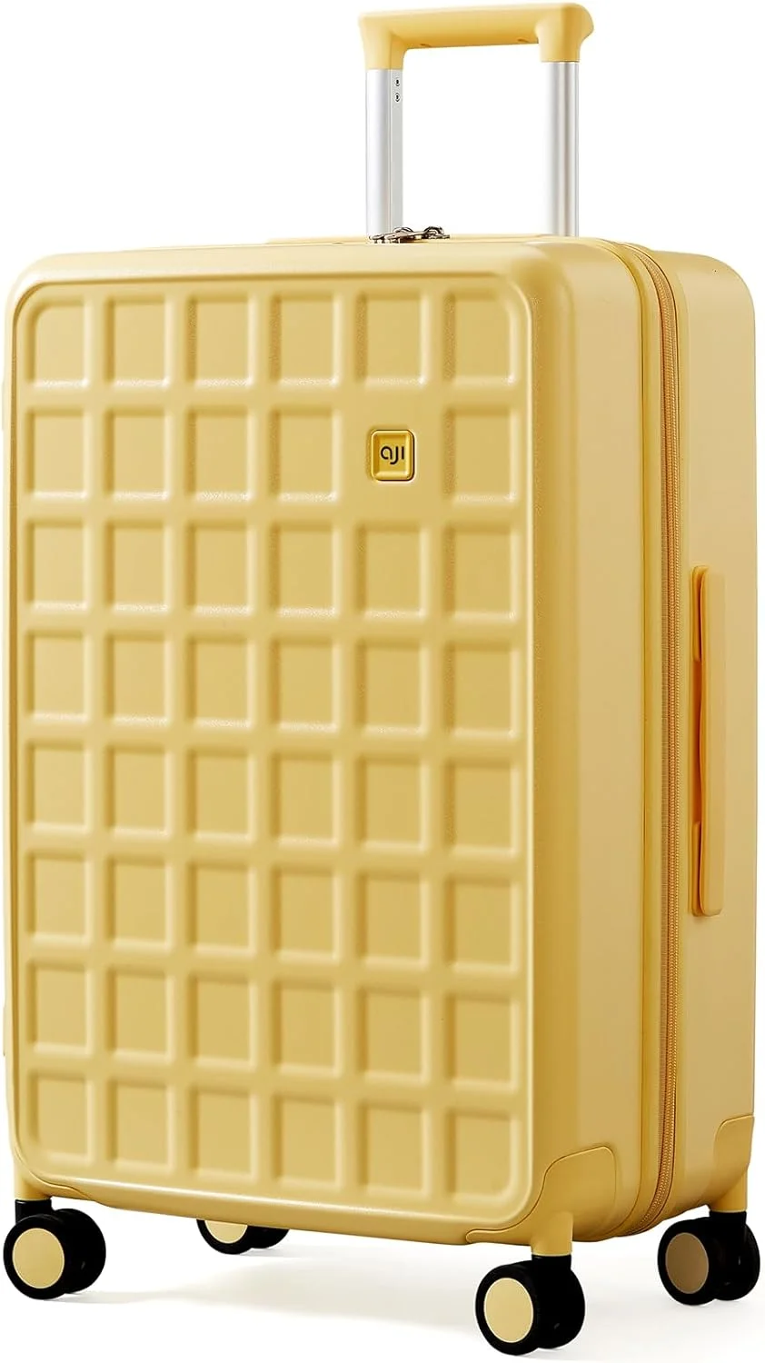چمدان های چرخ دار: چمدان بزرگ سایز 26 اینچ با 8 چرخ گردان، چمدان بزرگ، چمدان مسافرتی هارد شل 100% PC برای مسافرت های کاری (زرد پنیری)