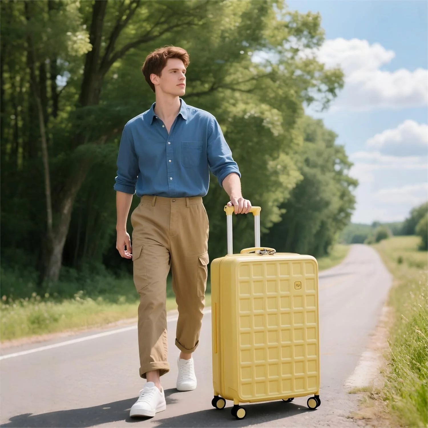 چمدان های چرخ دار: چمدان بزرگ سایز 26 اینچ با 8 چرخ گردان، چمدان بزرگ، چمدان مسافرتی هارد شل 100% PC برای مسافرت های کاری (زرد پنیری)