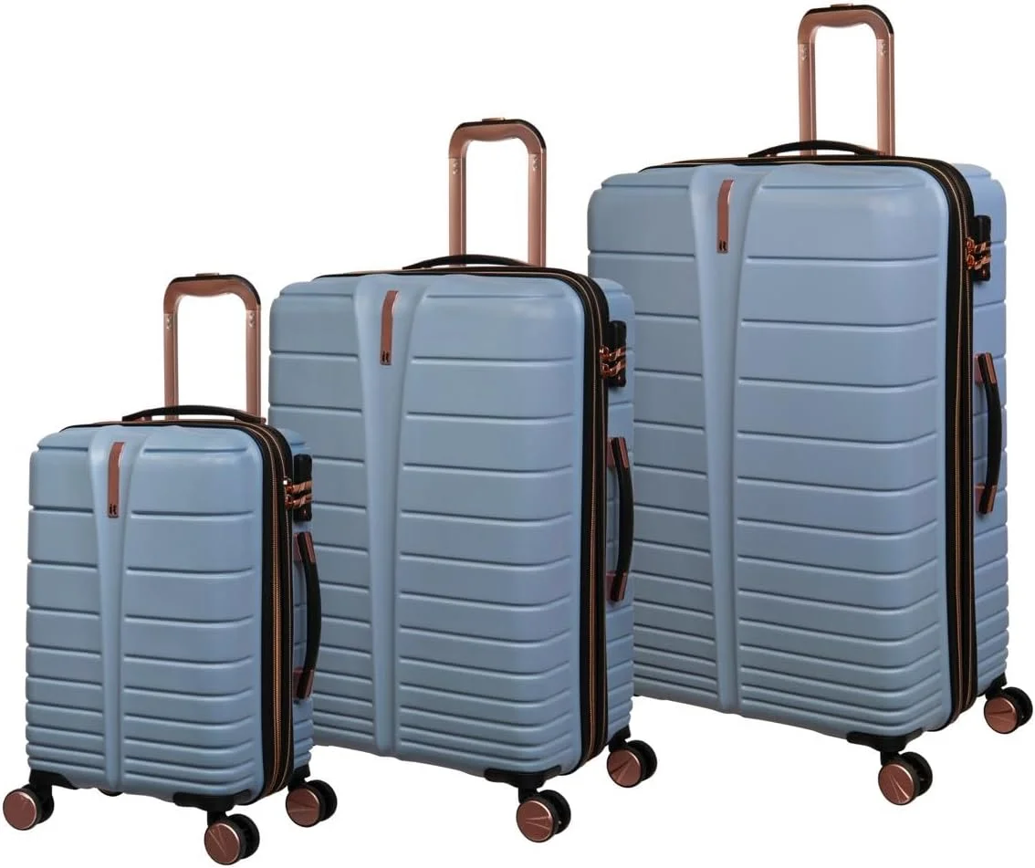 چمدان بزرگ آی تی - چمدان های سخت با چرخ های اسپینر، دسته تلسکوپی و زیپ های ضد گیر (159 لیتر، ست مسافرتی سبک وزن) (مه آبی، بزرگ 31 اینچی)