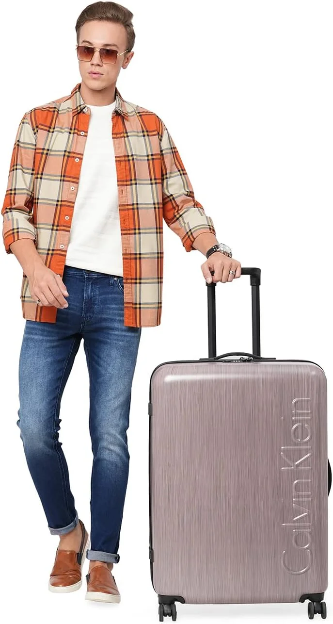 چمدان چرخشی سبک وزن یک تکه HJZWTS Calvin Klein Southampton از جنس پلی کربنات 100% با قفل TSA (صورتی، سایز 28 اینچ)