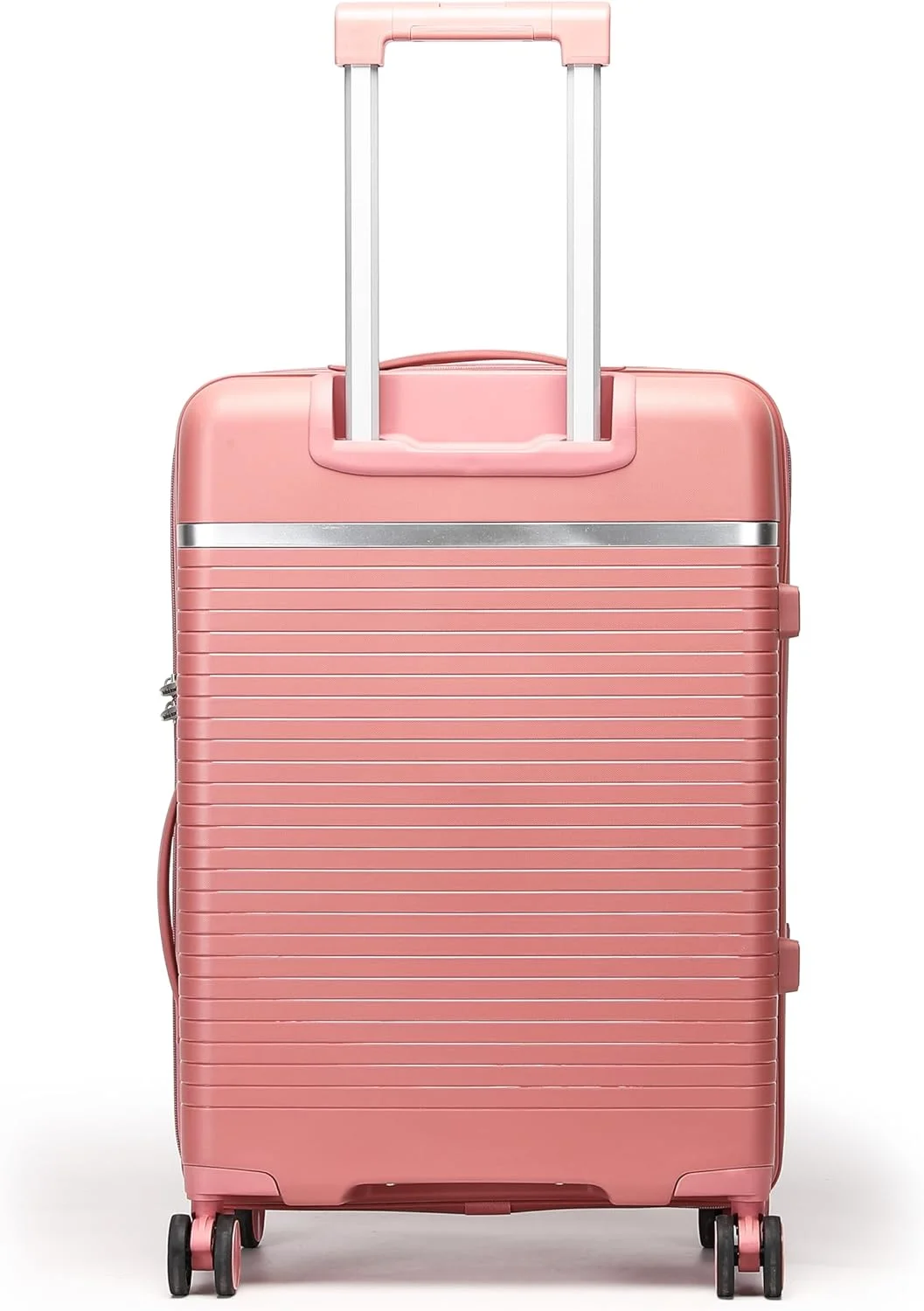 چمدان پلی پروپیلن تک نفره British Traveller - سایز متوسط 24 اینچ | چمدان با نگهدارنده تلفن، چرخ های گردان 360 درجه، قفل TSA و دسته تلسکوپی | بدنه سخت مقاوم در برابر آب و خراش - صورتی