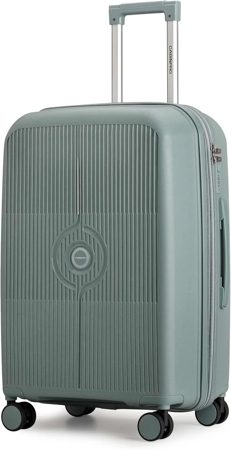 چمدان چرخ‌دار سخت‌پوشه و سبک Cabinpro مدل CP003، مناسب برای آقایان و بانوان، با قابلیت افزایش حجم، دارای 4 چرخ دوقلو با چرخش 360 درجه و زیپ دوبل (سایز بزرگ 28 اینچ، سبز ارتشی)