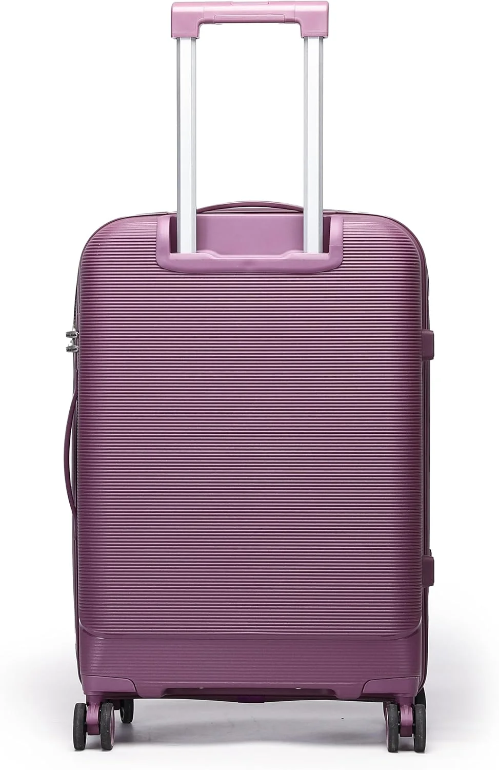 چمدان پلی پروپیلن تک نفره British Traveller - کوچک 20 اینچی | چمدان با نگهدارنده تلفن، چرخ های چرخان 360 درجه، قفل TSA و دسته تلسکوپی | پوسته سخت مقاوم در برابر آب و خراش - بنفش