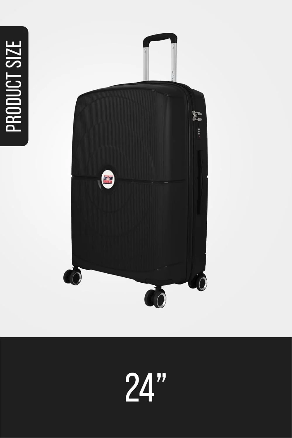 چمدان سایز متوسط پلی پروپیلن با چرخ های اسپینر، سایز ۲۴ اینچ، مشکی