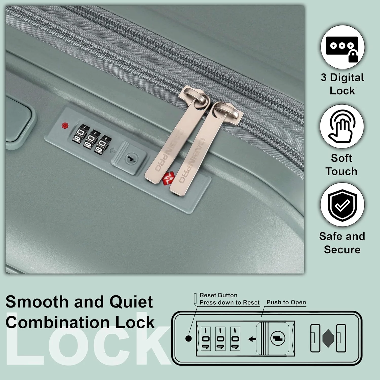 چمدان چرخ‌دار سخت‌پوشه و سبک Cabinpro مدل CP003، مناسب برای آقایان و بانوان، با قابلیت افزایش حجم، دارای 4 چرخ دوقلو با چرخش 360 درجه و زیپ دوبل (سایز بزرگ 28 اینچ، سبز ارتشی)