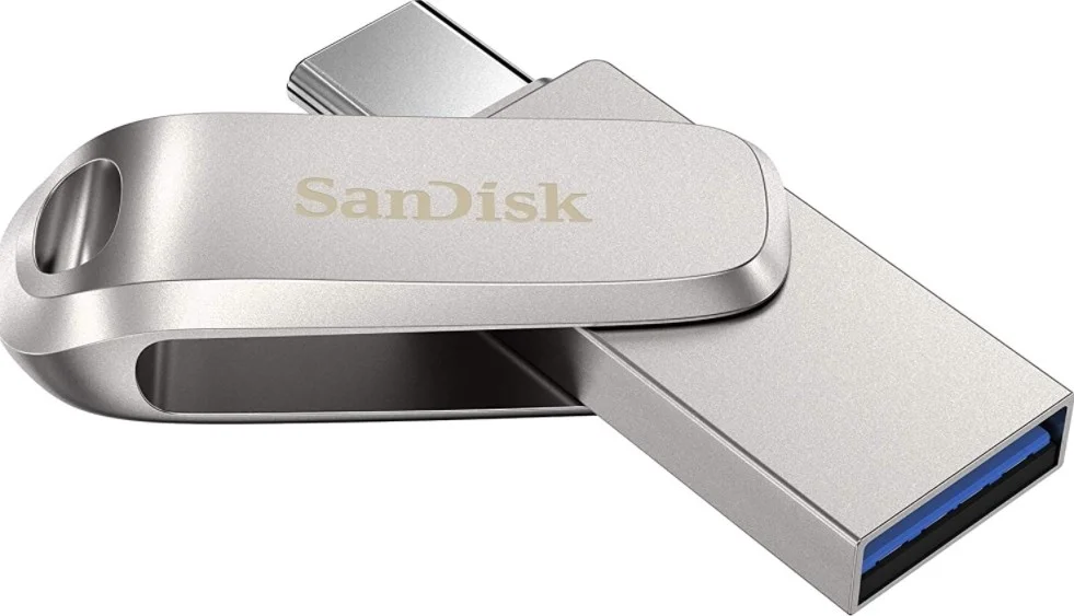 فلش مموری دوگانه SanDisk Ultra با ظرفیت 128 گیگابایت، دارای پورت USB Type-C و Type-A، سرعت تا 150 مگابیت بر ثانیه، طراحی فلزی ممتاز | SDDDC4-128G-G46