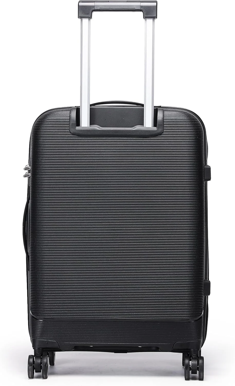 چمدان پلی پروپیلن تک نفره British Traveller - کوچک 20 اینچ | چمدان با نگهدارنده تلفن، چرخ های اسپینر 360 درجه، قفل TSA و دسته تلسکوپی | پوسته سخت مقاوم در برابر آب و خراش (مشکی)