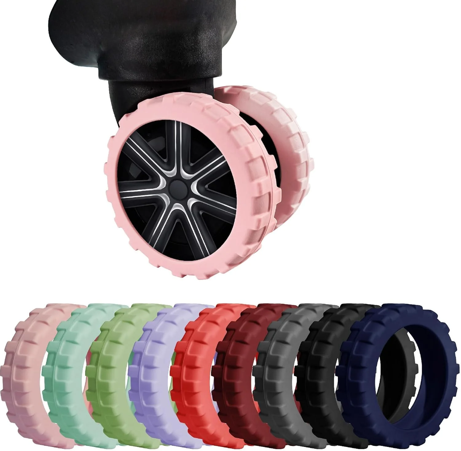 کاور چرخ چمدان Azonee، بسته 8 عددی، مناسب چرخ های اسپینر 2.1 تا 2.6 اینچی، حرکت روان، بی صدا و تمیز (صورتی)