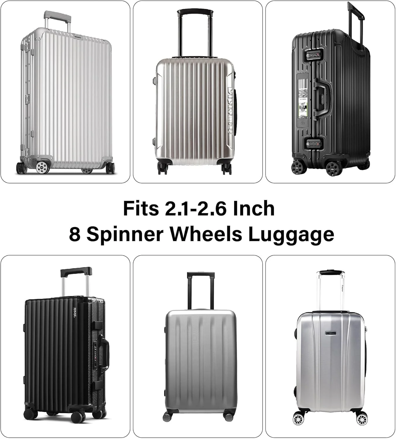 کاور چرخ چمدان Azonee، بسته 8 عددی، مناسب چرخ های اسپینر 2.1 تا 2.6 اینچی، حرکت روان، بی صدا و تمیز (صورتی)