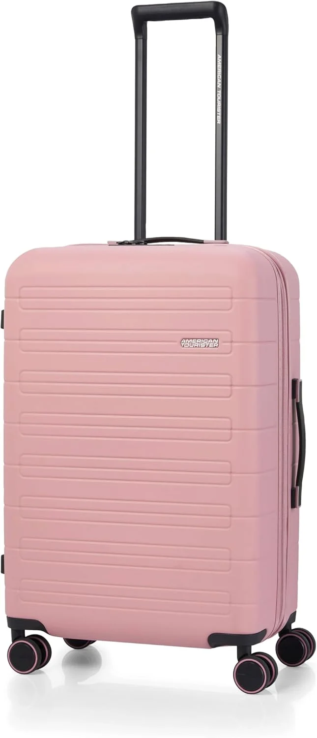 چمدان متوسط پلی کربنات سخت American Tourister Novastream با اندازه 67 سانتی متر، دارای قفل فرورفته TSA و زیپ امنیتی Duosaf ™ - صورتی وینتیج