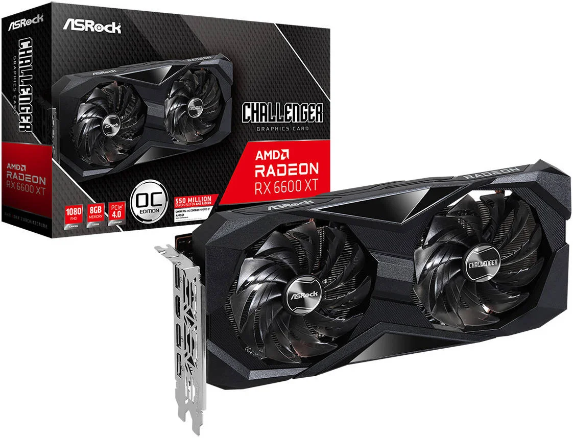 کارت گرافیک ASRock AMD Radeon RX 6600 XT Challenger D 8GB OC، حافظه 8 گیگابایت GDDR6 128 بیتی، فرکانس افزایشی 2593 مگاهرتز، فرکانس حافظه 16 گیگابیت بر ثانیه، PCI Express 4.0، 1 عدد HDMI 2.1 VRR / 3 عدد DP 1.4 | 90-GA2TZZ-00UANF