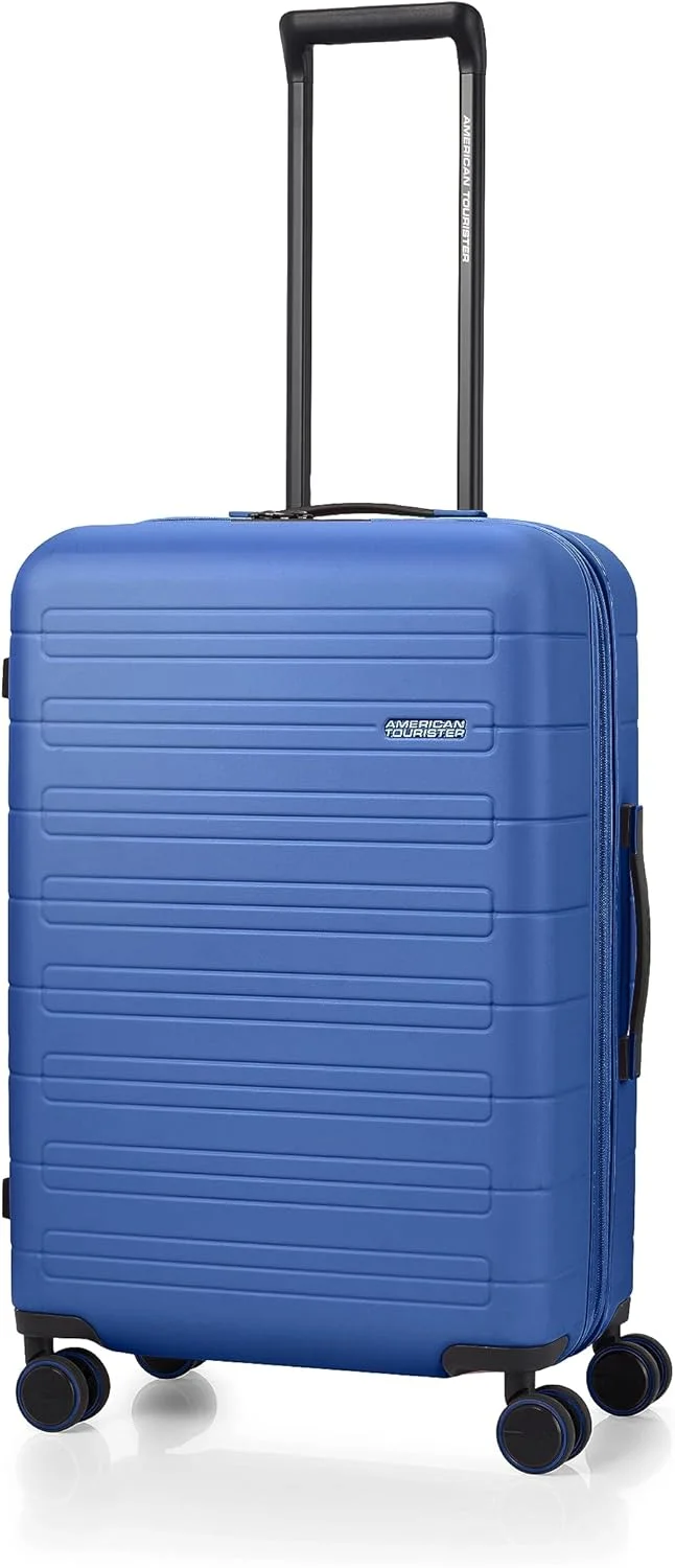 چمدان کابین پلی کربنات سخت American Tourister Novastream با قفل TSA و پورت USB، سرمه ای، سایز متوسط | 67 سانتی متر | چرخشی
