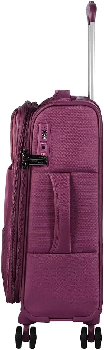 چمدان امریکن توریستر مدل Majoris +، سایز کابین 59 سانتی متر، 4 چرخ دوبل، رویه نرم، 100% پلی استر، Wineberry| محافظ گوشه | جیب جلویی چندگانه | قفل TSA | قابلیت افزایش حجم