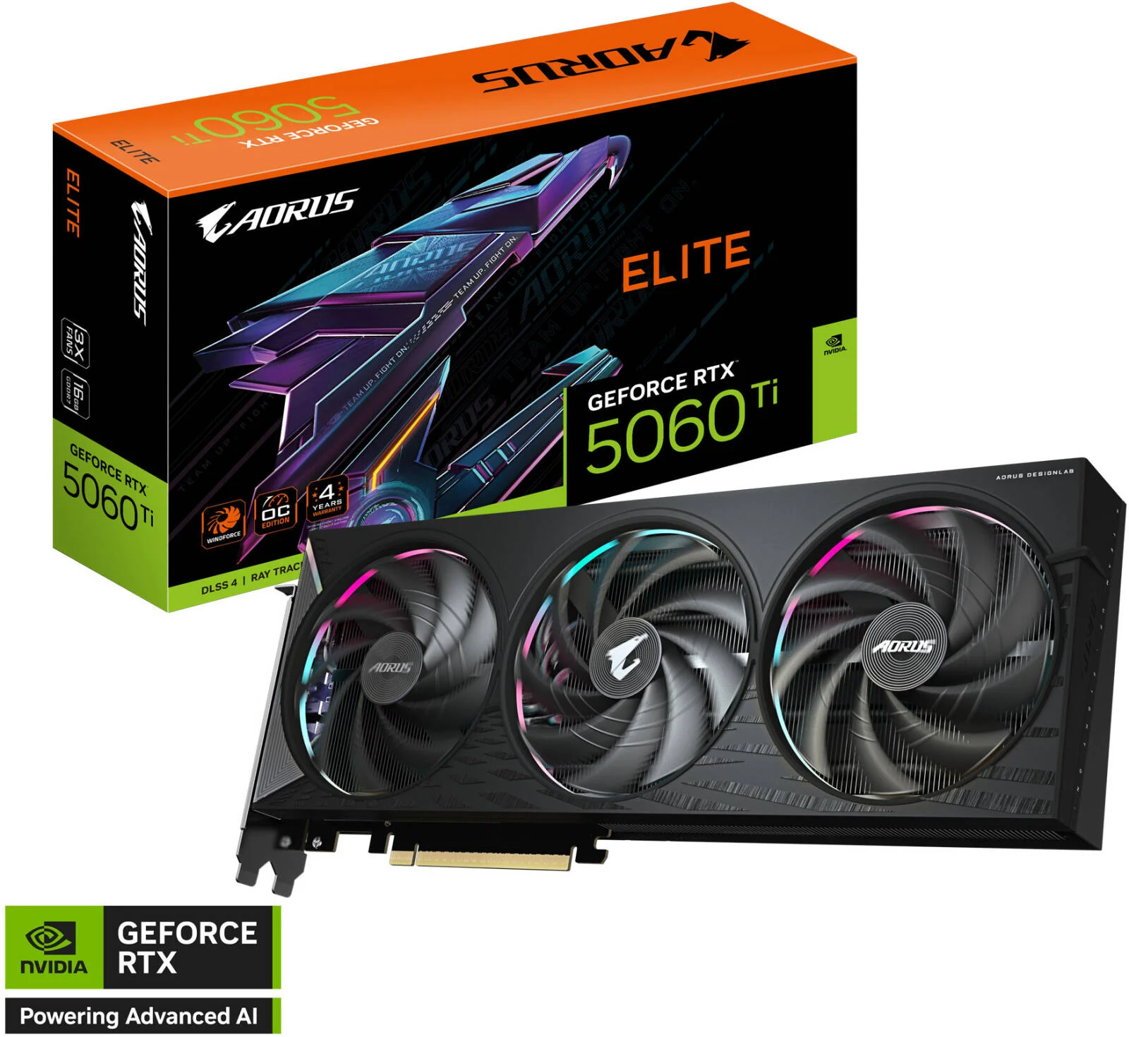 کارت گرافیک GIGABYTE AORUS GeForce RTX 5060 Ti ELITE، حافظه 16 گیگابایت GDDR7 128 بیتی، فرکانس هسته 2722 مگاهرتز، فرکانس حافظه 28 گیگابیت بر ثانیه، PCI-Express 5.0 | GV-N506TAORUS E-16GD