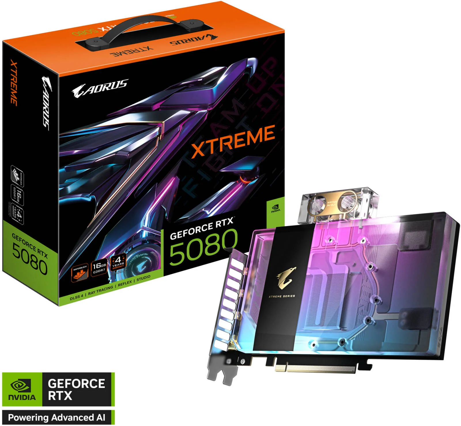 کارت گرافیک GIGABYTE AORUS GeForce RTX 5080 XTREME WATERFORCE WB، حافظه 16 گیگابایتی GDDR7 256 بیتی، هسته مرکزی 2805 مگاهرتز، 10752 هسته CUDA، سرعت حافظه 30 گیگابیت بر ثانیه، PCI Express 5.0 | GV-N5080AORUSX WB-16GD