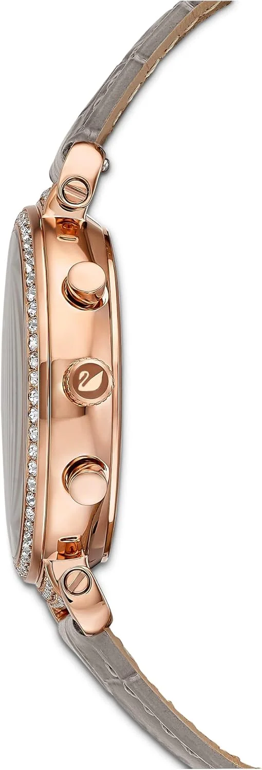 ساعت کرنو سواچ پاساژ، بند چرمی، خاکستری، روکش طلایی رزگلد، روکش طلایی رزگلد/خاکستری، تک سایز، ساعت زنانه پاساژ کرنو