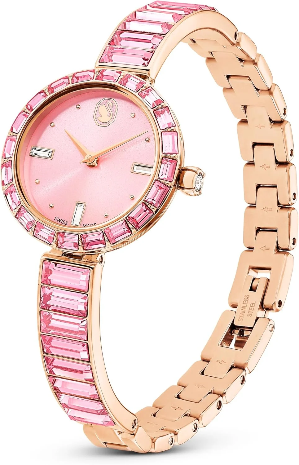 ساعت النگویی زنانه سواروسکی مدل Matrix، استیل ضد زنگ سوئیسی با کریستال، رزگلد