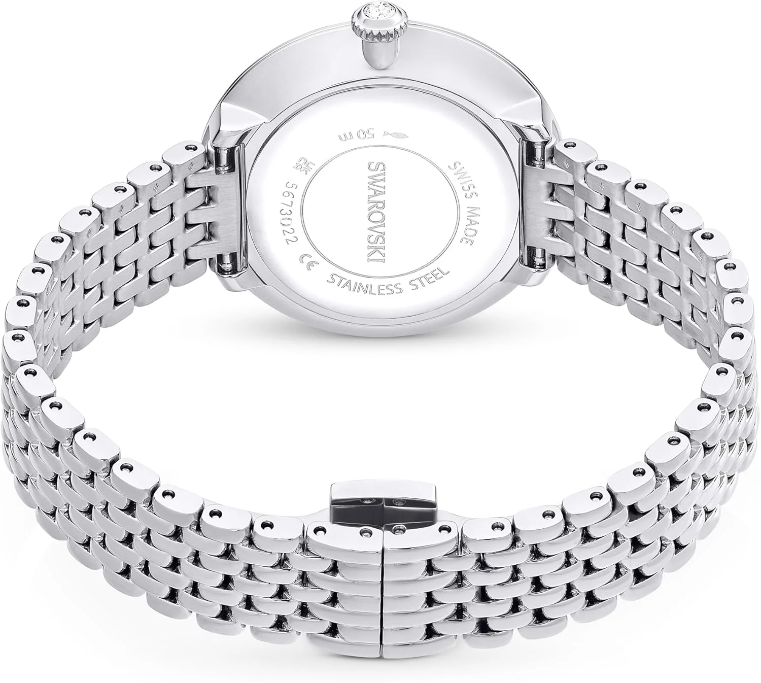 ساعت سرتا سواروسکی، ساخت سوئیس، بند فلزی، رنگ نقره ای، استیل ضد زنگ