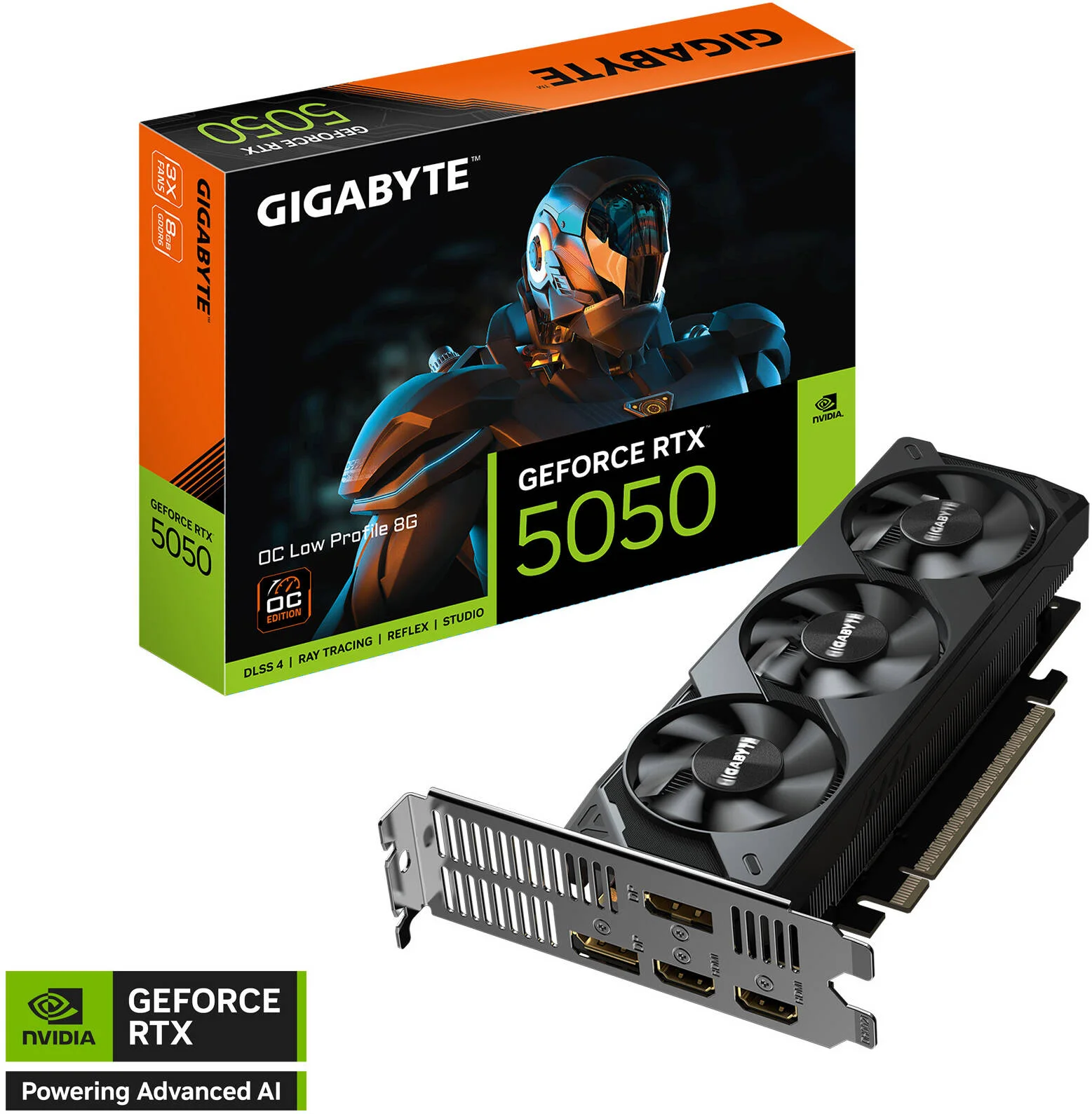 کارت گرافیک گیگابایت GeForce RTX 5050 OC Low Profile با 8 گیگابایت حافظه، GDDR6 128-Bit، فرکانس هسته 2587 مگاهرتز، فرکانس حافظه 20 گیگابیت بر ثانیه، 2560 هسته CUDA، PCI-Express 5.0 | GV-N5050OC-8GL