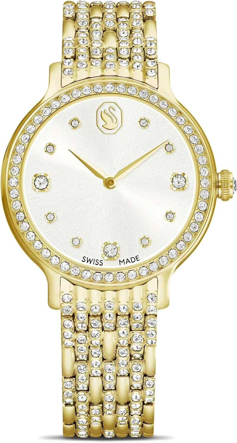 ساعت سواروسکی ایمبر، ساخت سوئیس، بند فلزی، رنگ طلایی، روکش طلایی