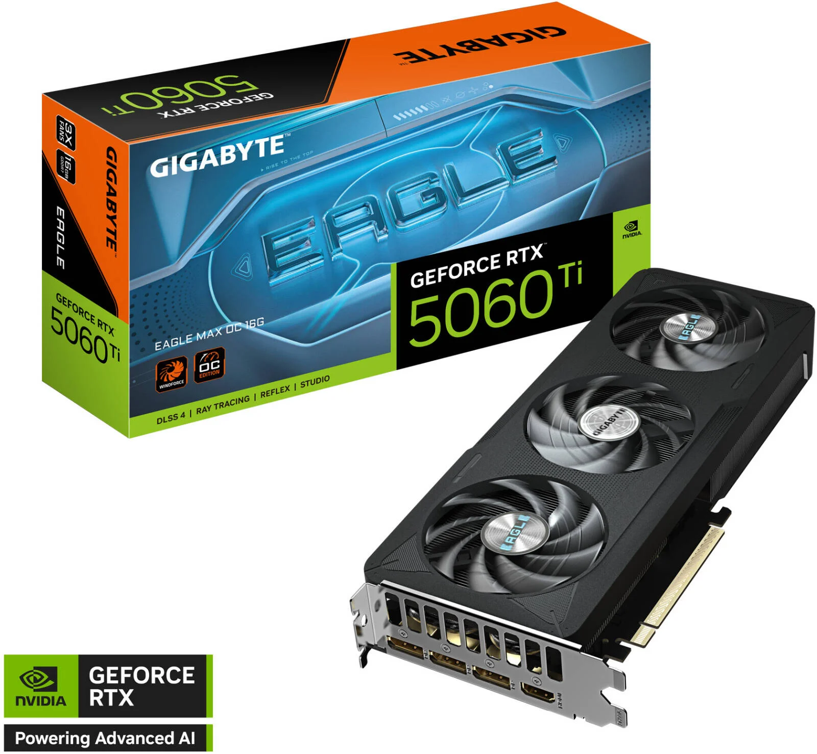 کارت گرافیک 16 گیگابایتی GIGABYTE GeForce RTX 5060 Ti EAGLE MAX OC، حافظه GDDR7 128 بیتی، فرکانس هسته 2617 مگاهرتز، فرکانس حافظه 28 گیگابیت بر ثانیه، 4608 هسته CUDA، PCI Express 5.0 | GV-N506TEAGLEMAXOC-16GD
