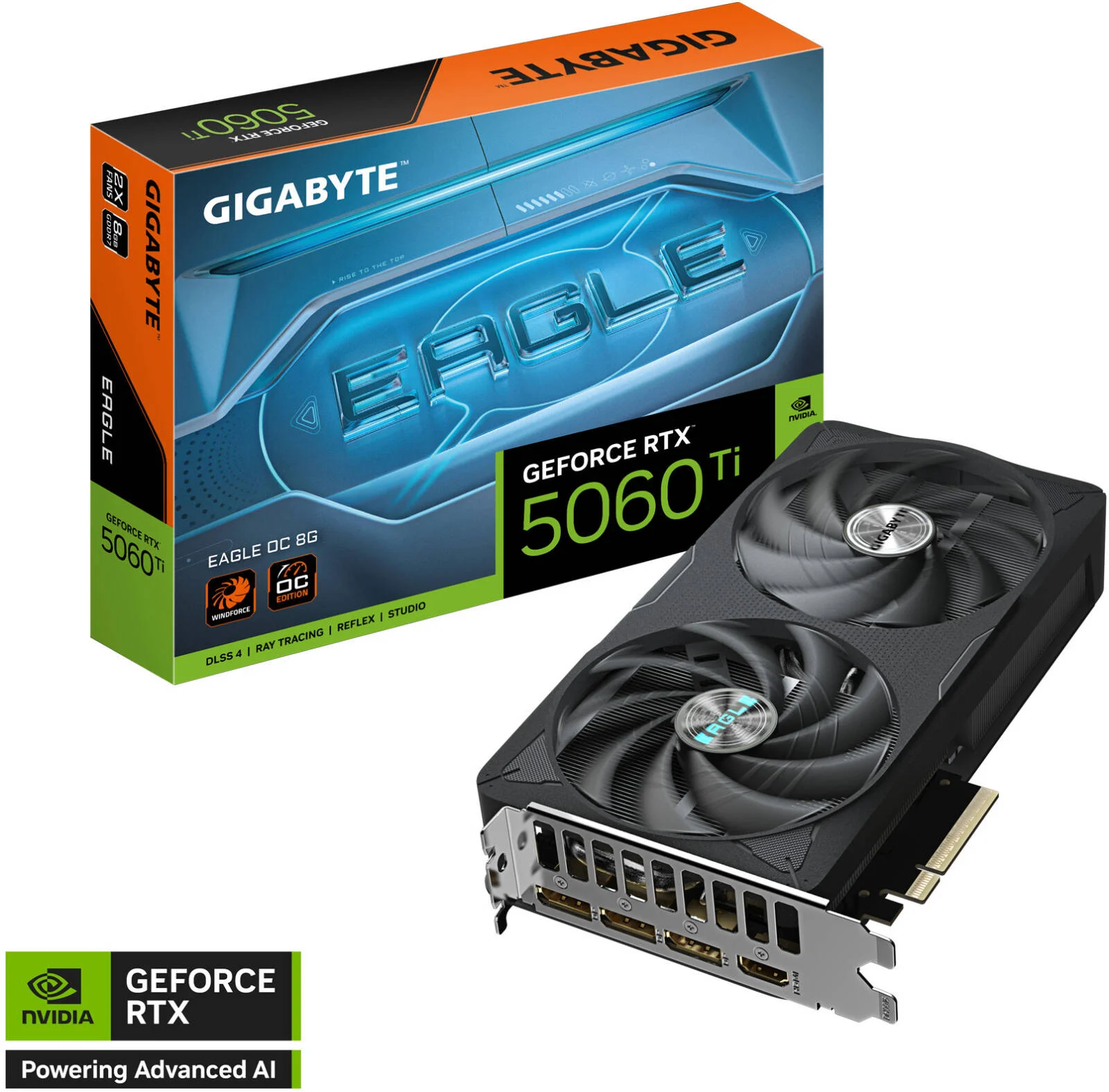کارت گرافیک GIGABYTE GeForce RTX 5060 Ti EAGLE OC، حافظه 8 گیگابایتی GDDR7 128 بیتی، فرکانس هسته 2617 مگاهرتز، فرکانس حافظه 28 گیگابیت بر ثانیه، PCI-Express 5.0 | GV-N506TEAGLE OC-8GD