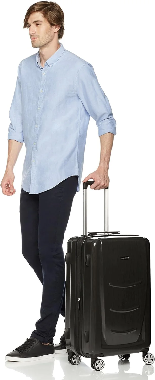 چمدان چرخشی سخت آمازون بیسیکس - سایز 24 اینچ (60 سانتی متر)، جنس: ABS + پلی کربنات، خاکستری سنگی