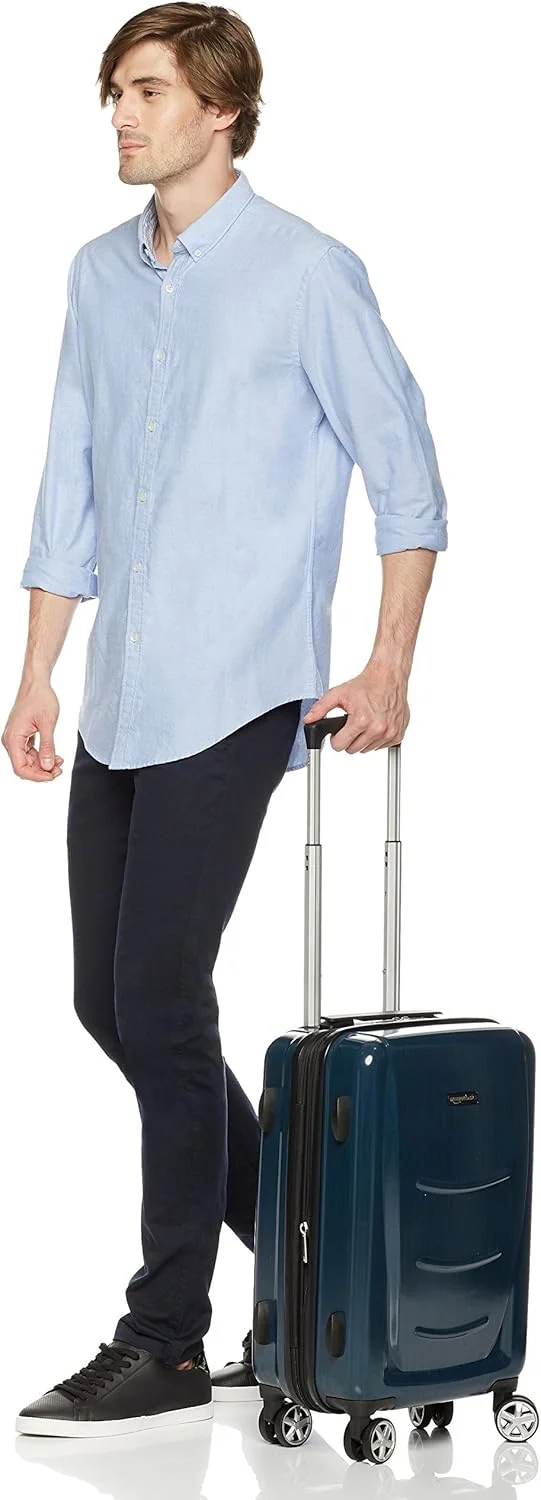 چمدان چرخدار سخت آمازون بیسیکس - سایز 20 اینچ (50 سانتی متر)، جنس: ABS + پلی کربنات، سرمه ای