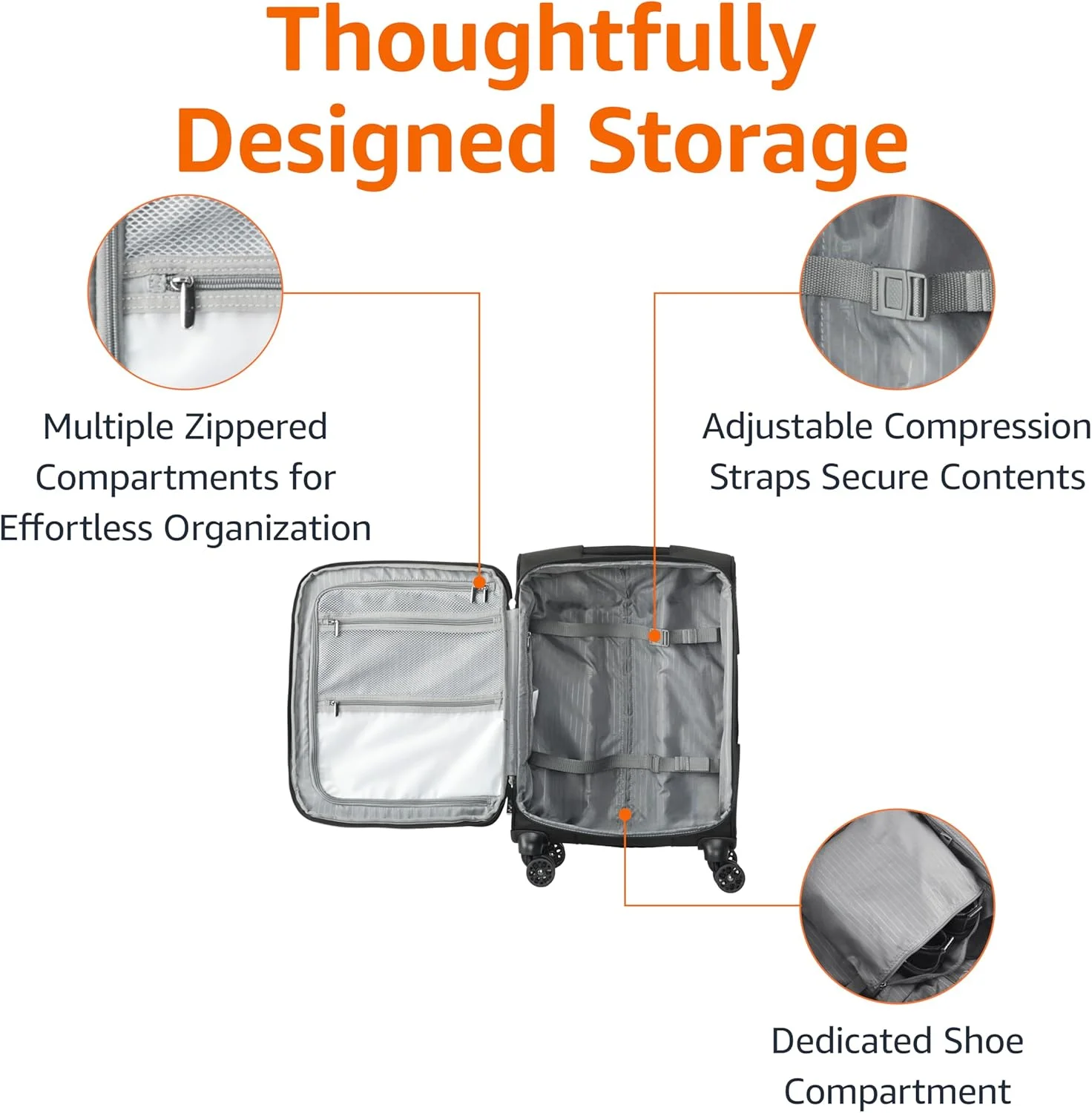 چمدان چرخ‌دار نرم و جادار آمازون بیسیکس با قفل TSA و چرخ - سایز 23 اینچ، مشکی