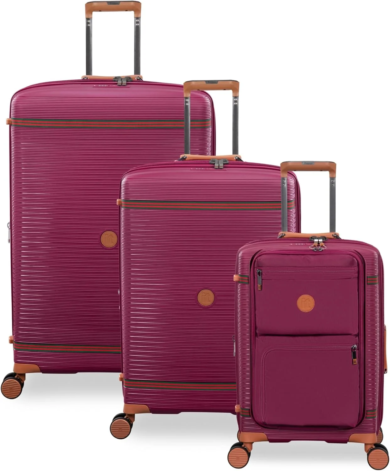 ست چمدان 3 تکه IT – چمدان های هارد شل با چرخ های اسپینر، دسته تلسکوپی و زیپ های ضد گیر (57/112/165 لیتر، ست مسافرتی سبک وزن) (قرمز تیره، ست 3 تکه 21 اینچ/27 اینچ/31 اینچ)