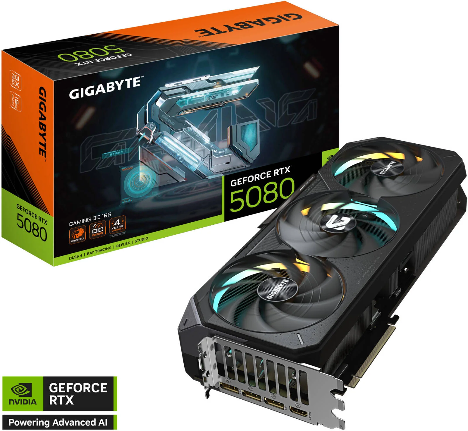 کارت گرافیک GIGABYTE GeForce RTX 5080 Gaming OC، حافظه 16 گیگابایت GDDR7 256 بیتی، فرکانس هسته 2730 مگاهرتز، فرکانس حافظه 30 گیگابیت بر ثانیه، PCI Express 5.0، مشکی | GV-N5080GAMING OC-16GD