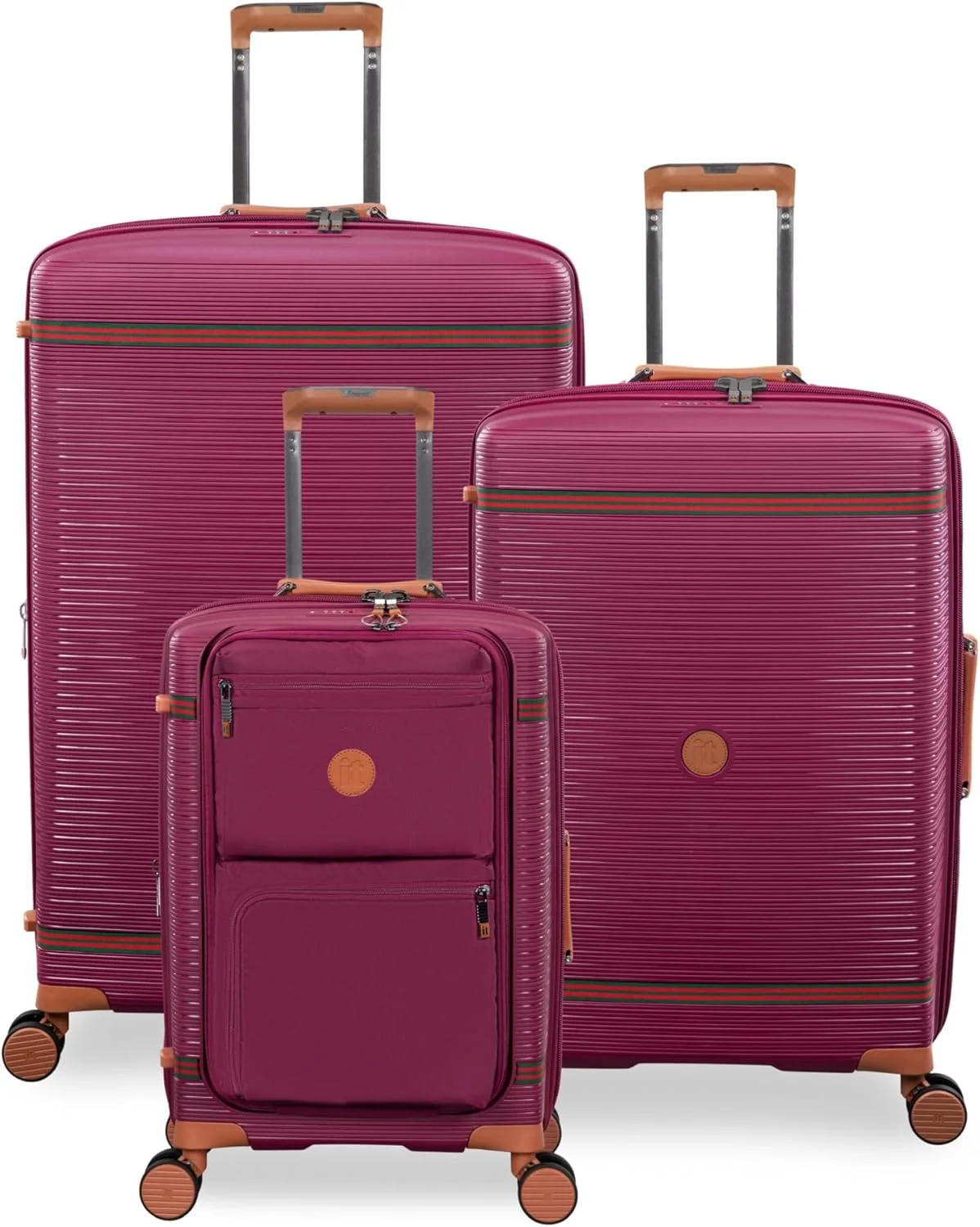 ست چمدان 3 تکه IT – چمدان های هارد شل با چرخ های اسپینر، دسته تلسکوپی و زیپ های ضد گیر (57/112/165 لیتر، ست مسافرتی سبک وزن) (قرمز تیره، ست 3 تکه 21 اینچ/27 اینچ/31 اینچ)