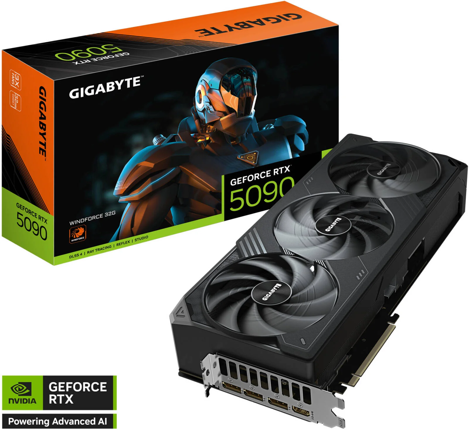 کارت گرافیک 32 گیگابایتی GIGABYTE GeForce RTX 5090 WINDFORCE، حافظه GDDR7 512 بیتی، فرکانس هسته 2407 مگاهرتز، فرکانس حافظه 28 گیگابیت بر ثانیه، 21760 هسته CUDA، PCI-Express 5.0، مشکی | GV-N5090WF3-32GD