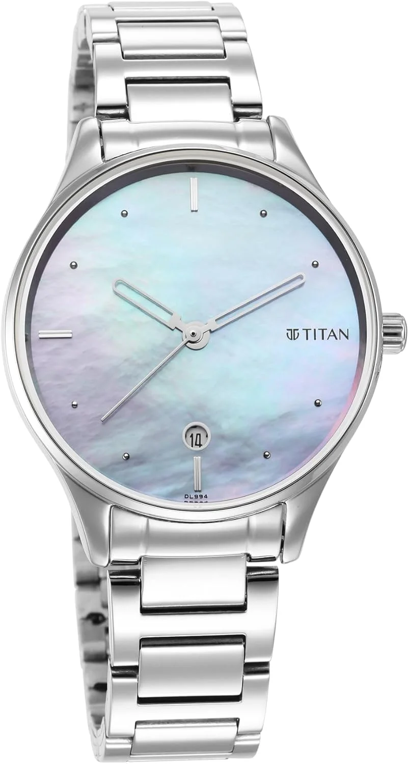 ساعت مچی زنانه تایتان با صفحه صدف بنفش پاستلی و بند فلزی