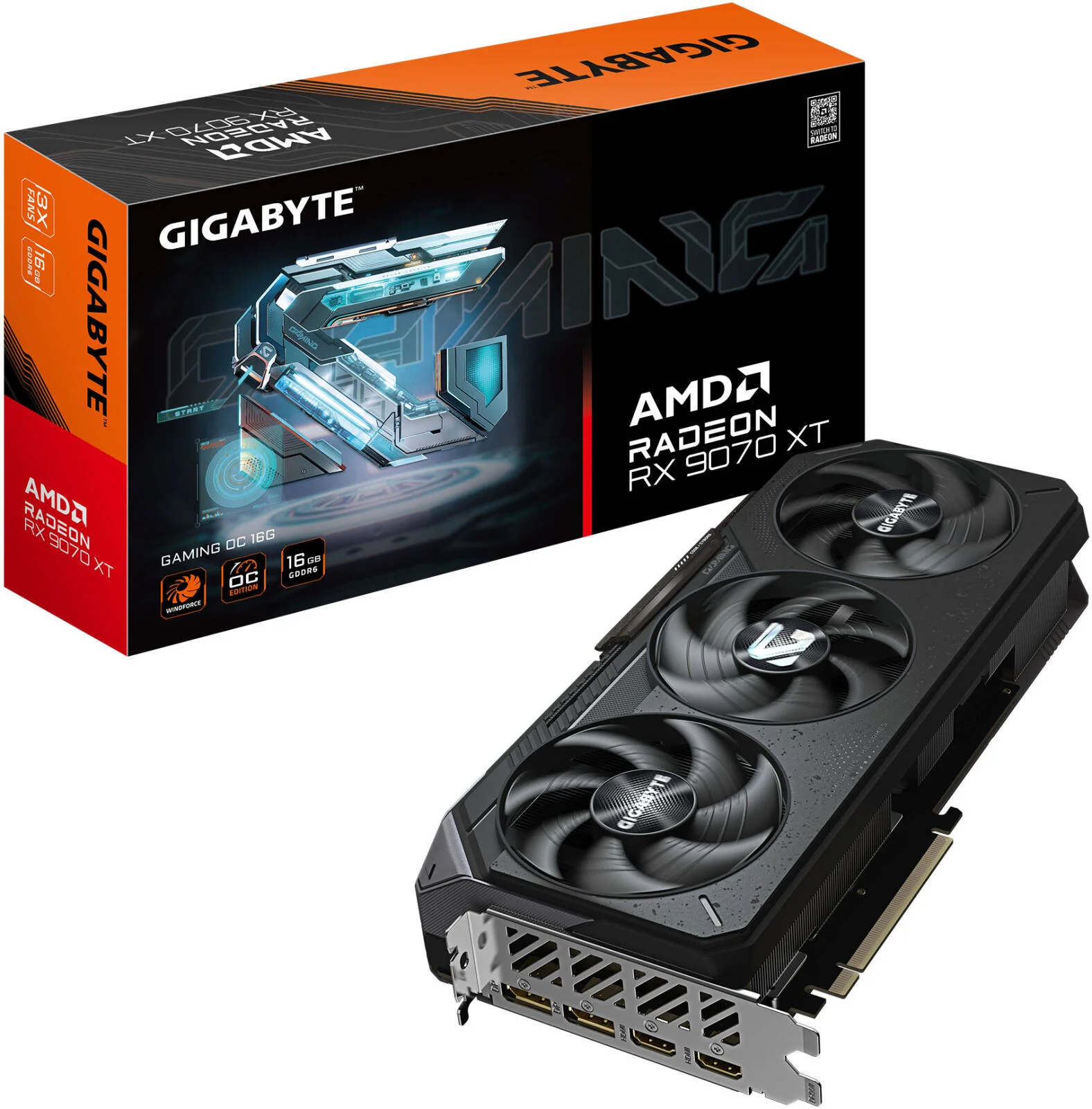 کارت گرافیک GIGABYTE Radeon RX 9070 XT GAMING OC، حافظه 16 گیگابایت GDDR6 256 بیتی، فرکانس بوست 3060 مگاهرتز، فرکانس حافظه 20 گیگابیت بر ثانیه، 4096 پردازنده جریانی، PCI-Express 5.0 | GV-R9070XTGAMING OC-16GD