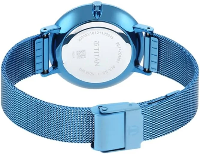 ساعت مچی آنالوگ زنانه تیتان با صفحه آبی - 95142QM01/NP95142QM01